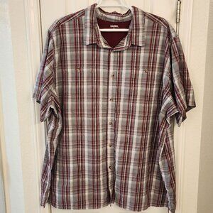 KS Short Sleeve Plaid Button-Down Shirt – Gray/Red – 5XL Tall – Cotton Blend